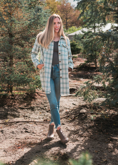 Green plaid coat