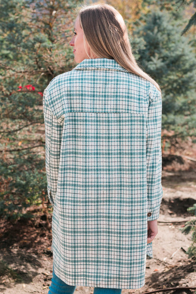 Back view of the green plaid coast