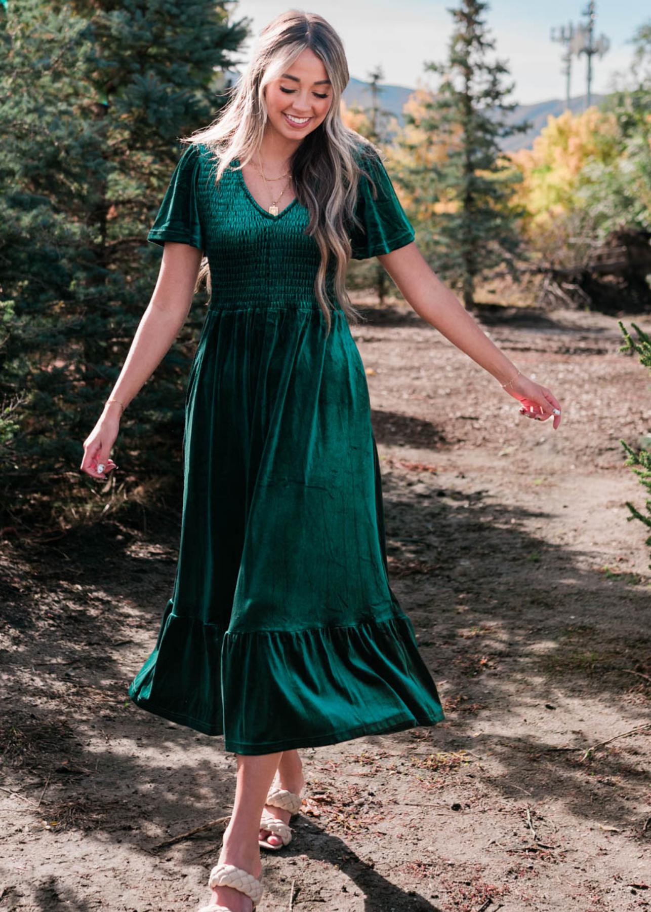 Evergreen velvet maxi dress