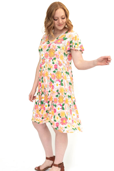 Knee length medium pink floral dress