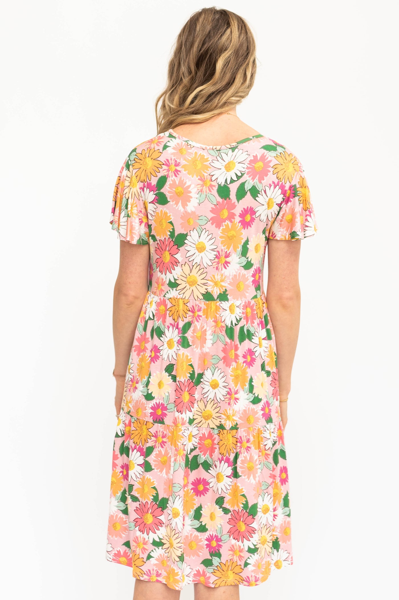Back view pink floral dress