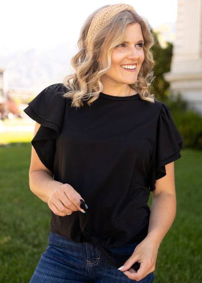 Black top with short sleeves