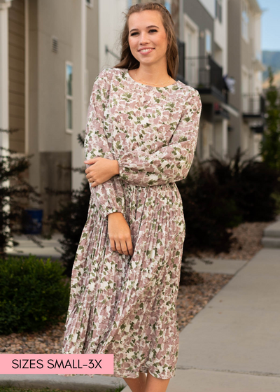Mauve floral dress with long sleeves