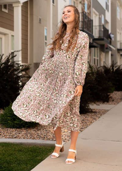 Long sleeve mauve floral dress