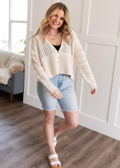 Long sleeve ivory knitted cardigan