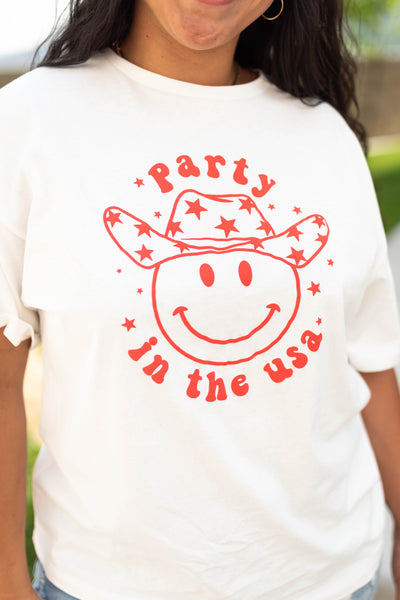 Party in the USA white graphic tee