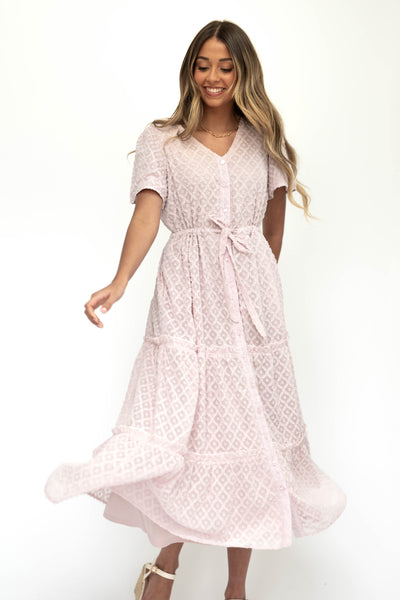 Dusty pink dress with tiered skirt