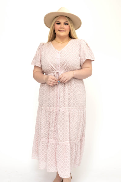 Plus size dusty pink dress with short sleeves