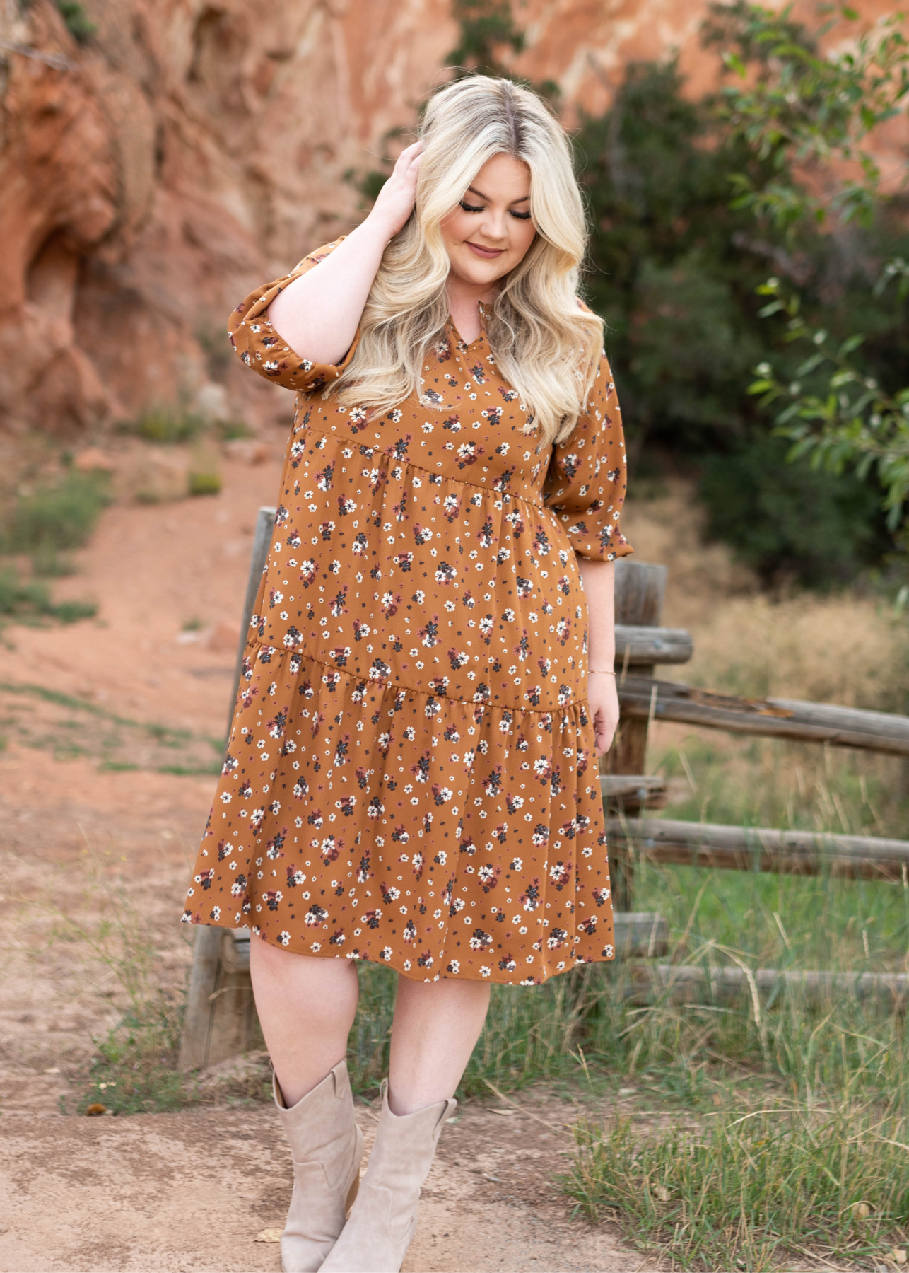 Plus size camel dress