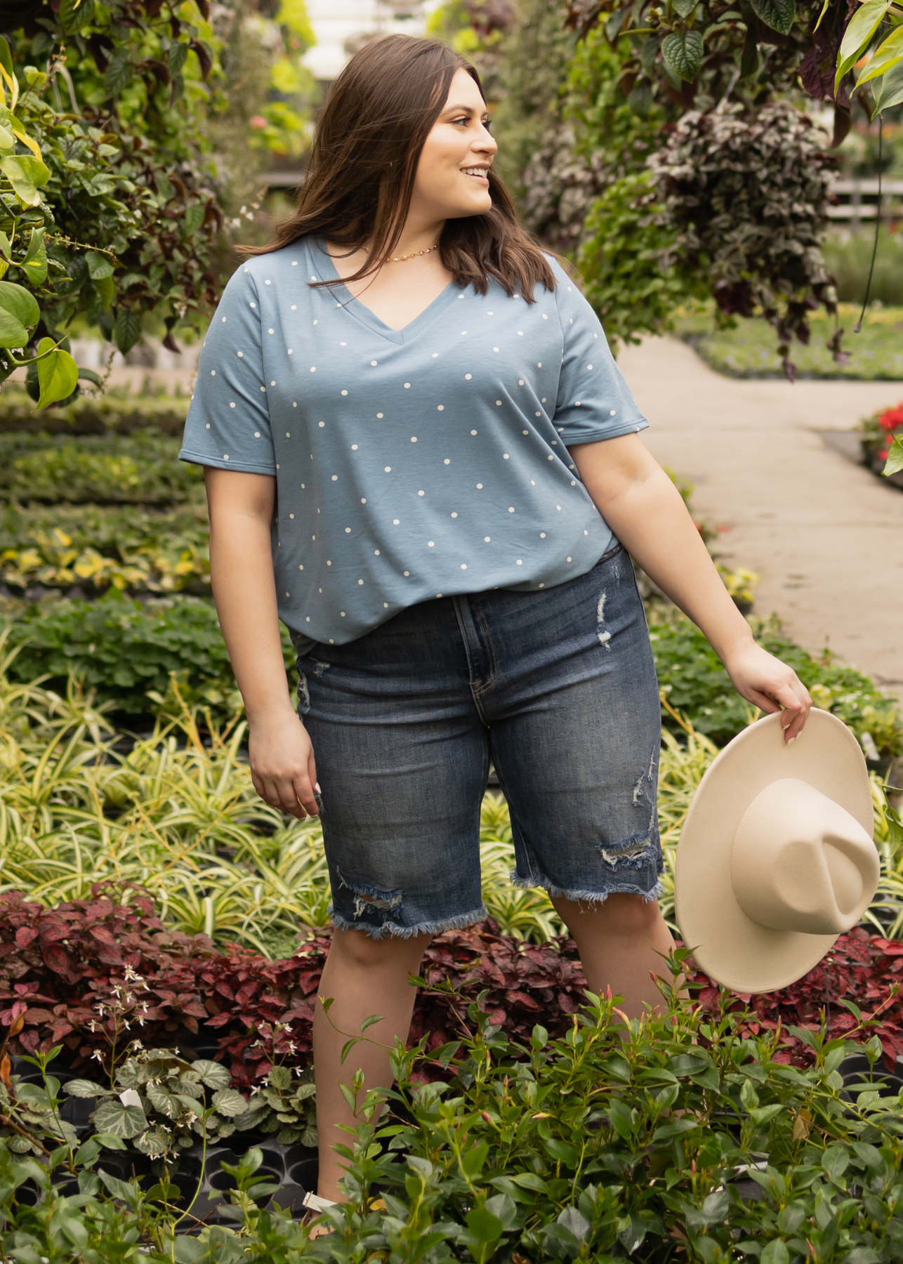 Chambray top with v-neck