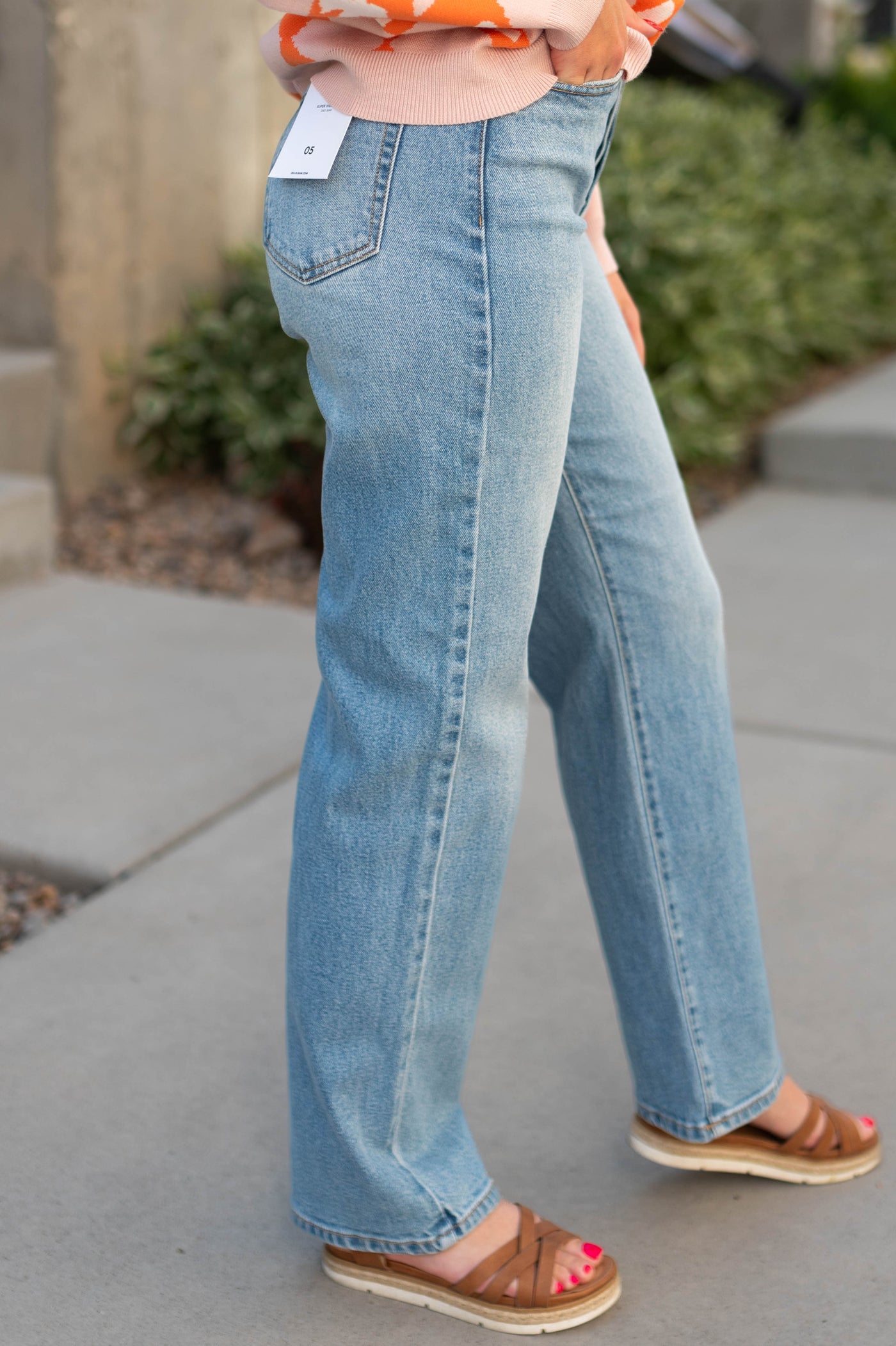 Side view of light jeans