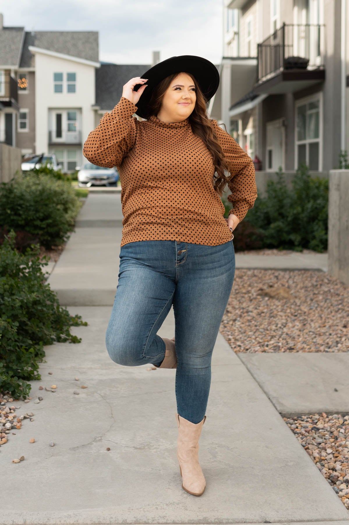 Plus size brown turtleneck with long sleeves