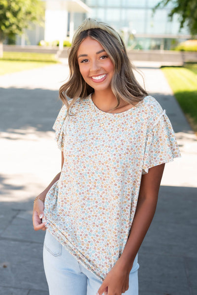 Small sage floral top