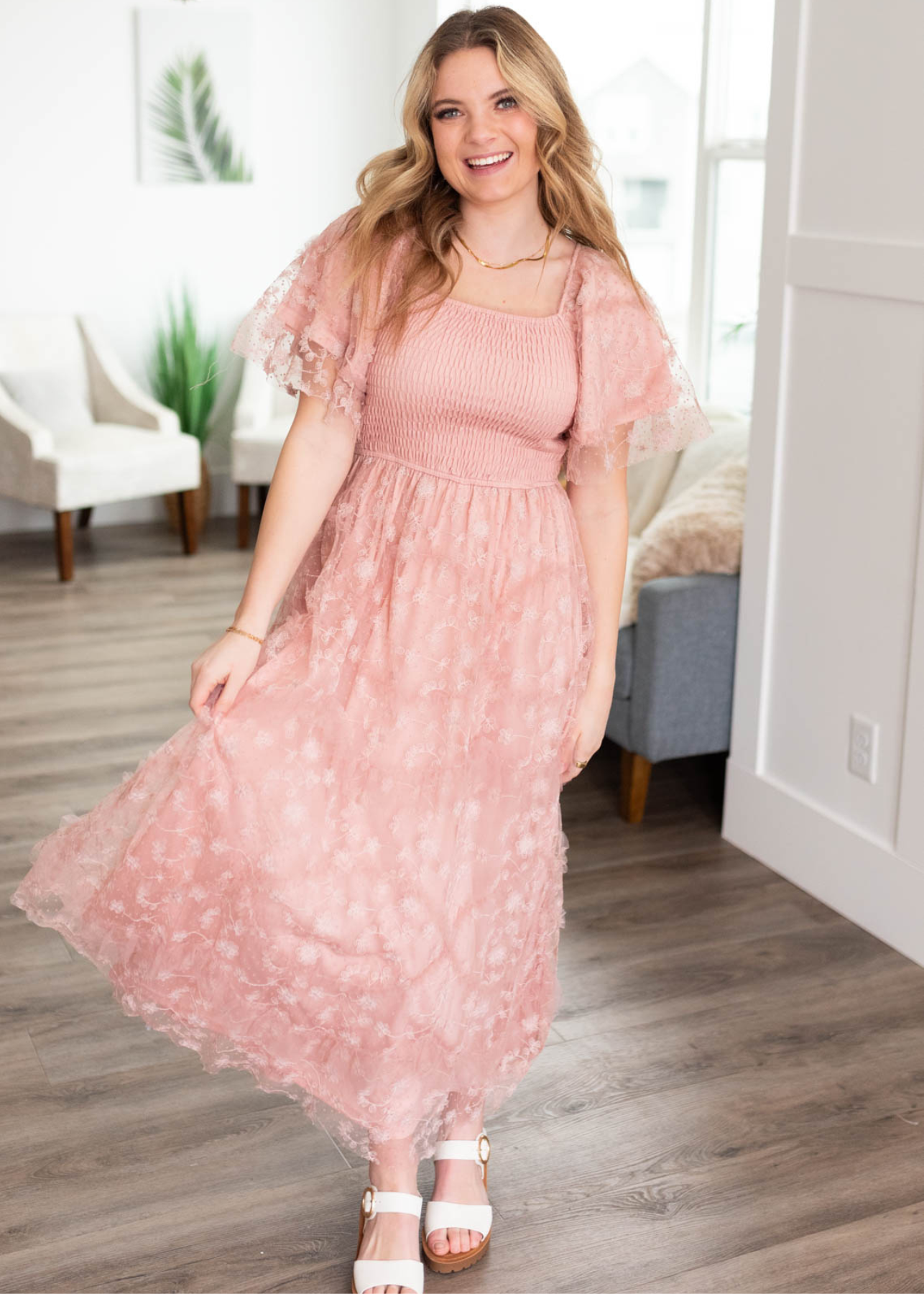 Raelynn Dusty Rose Embroidered Dress