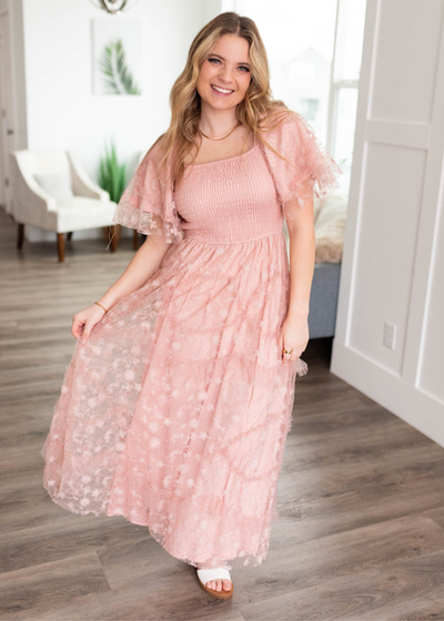 Raelynn Dusty Rose Embroidered Dress