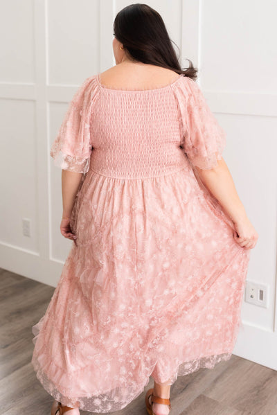 Raelynn Dusty Rose Embroidered Dress
