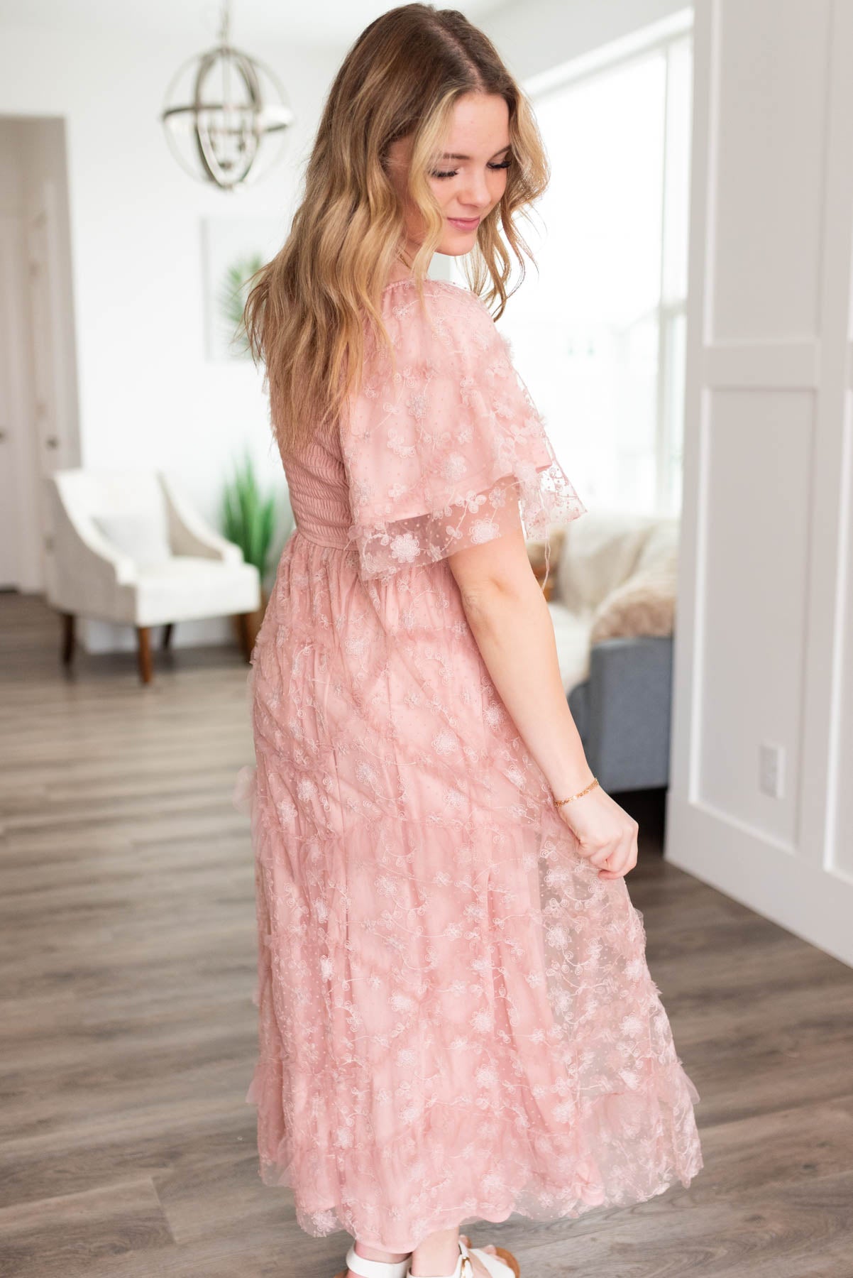 Raelynn Dusty Rose Embroidered Dress