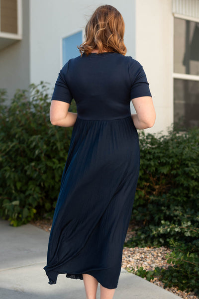 Back view of a navy dress