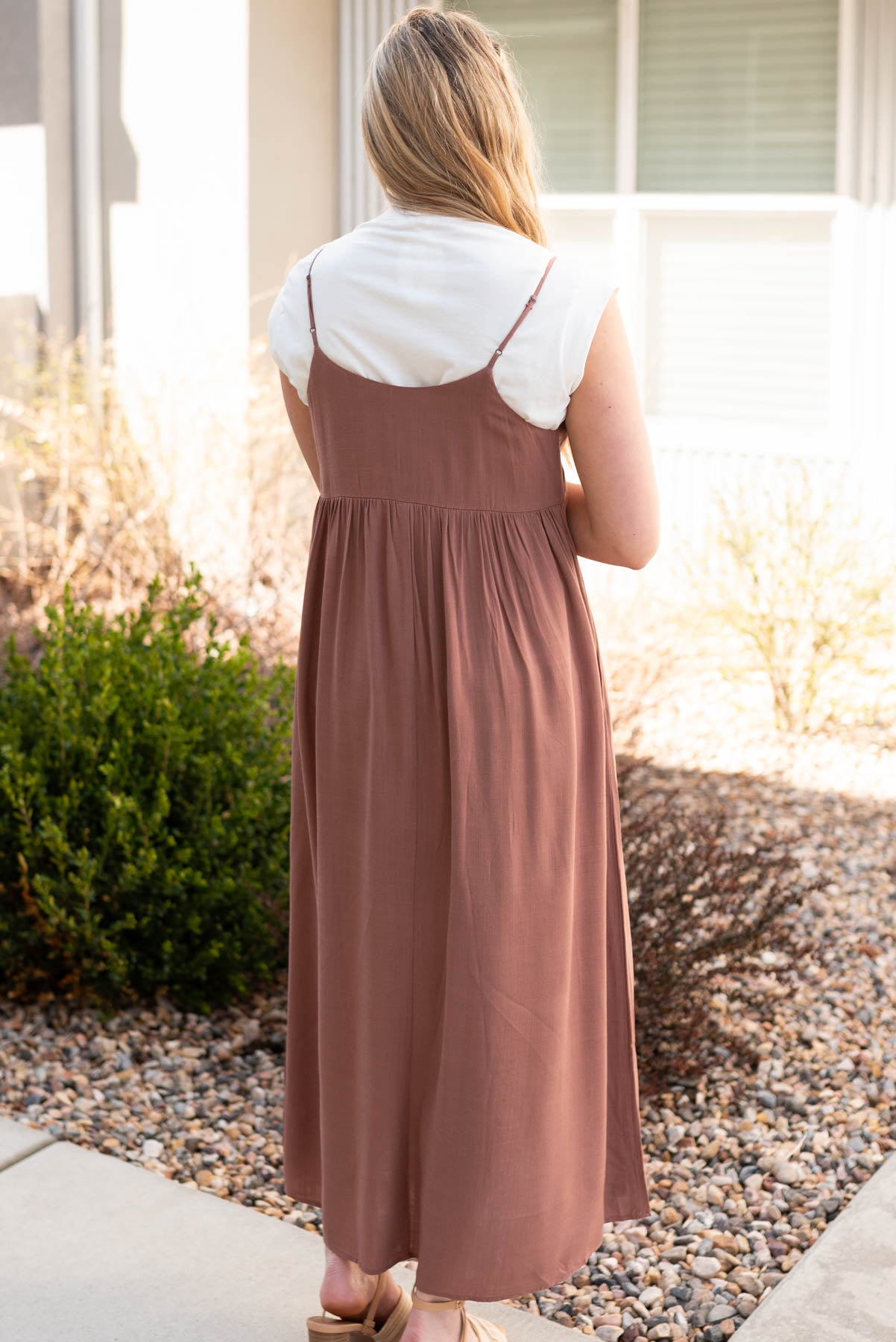 Back view of the terracotta maxi dress