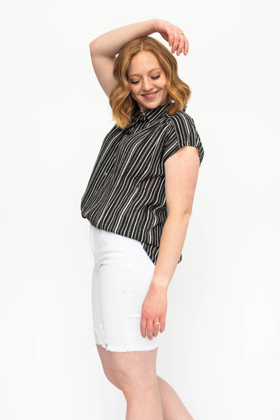 Black top with white stripes