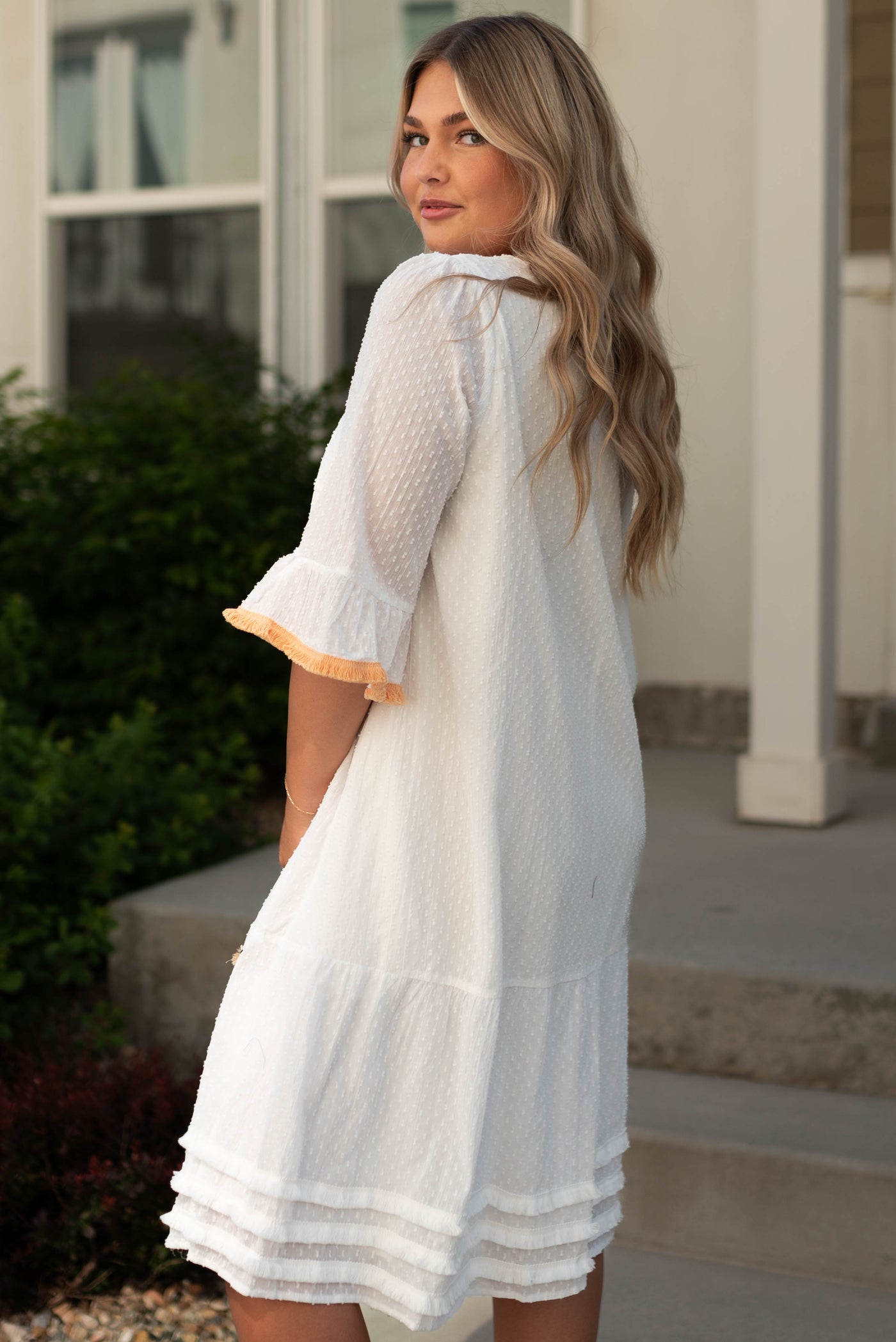 Side view of a white dress
