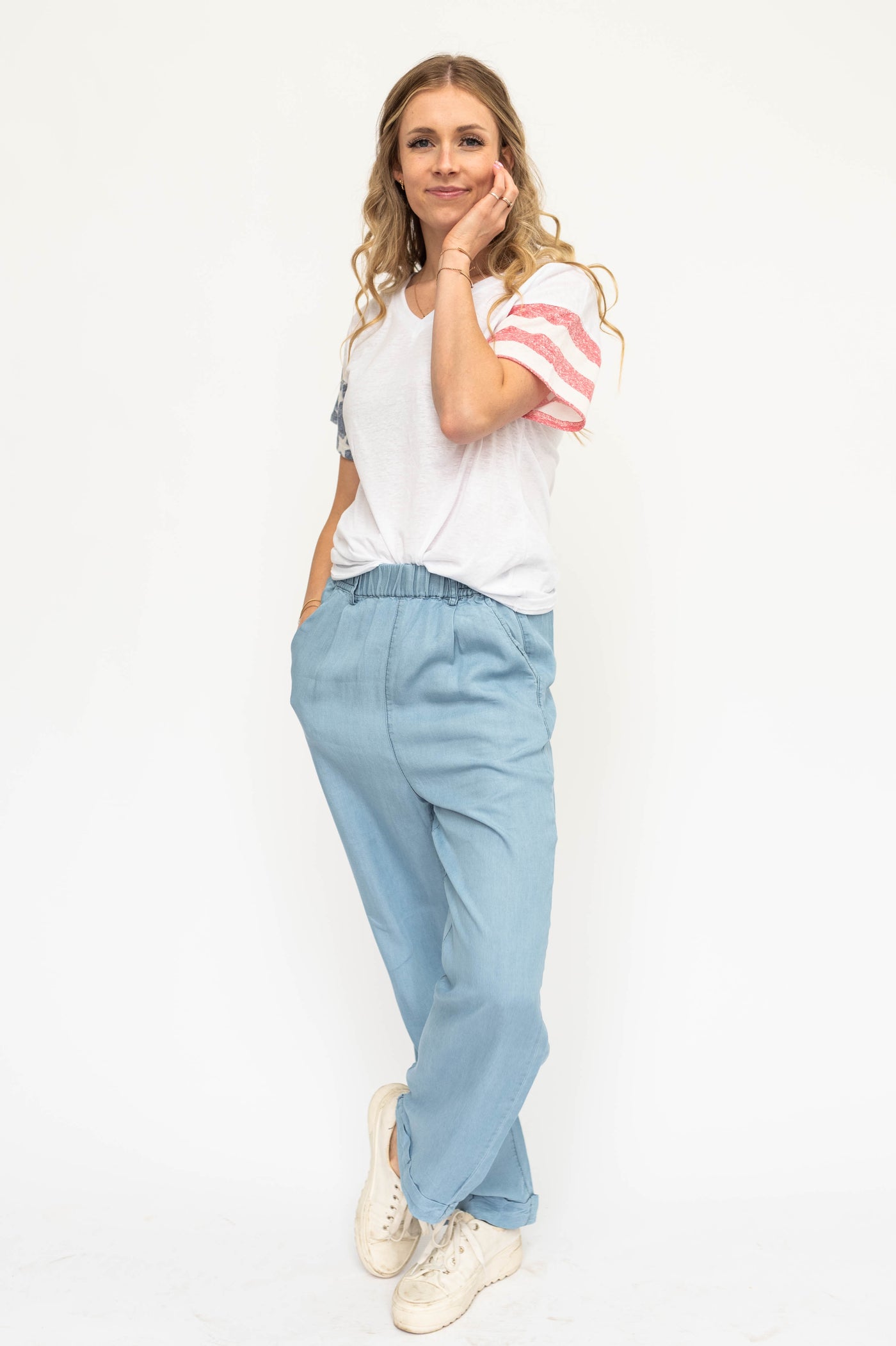 Long light denim pants