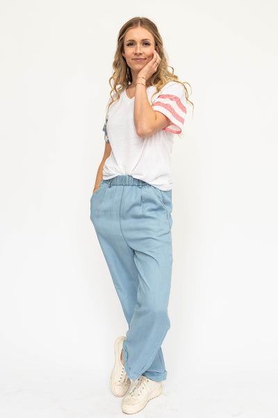 Long light denim pants
