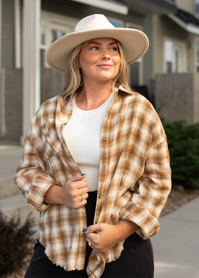Caramel plaid top