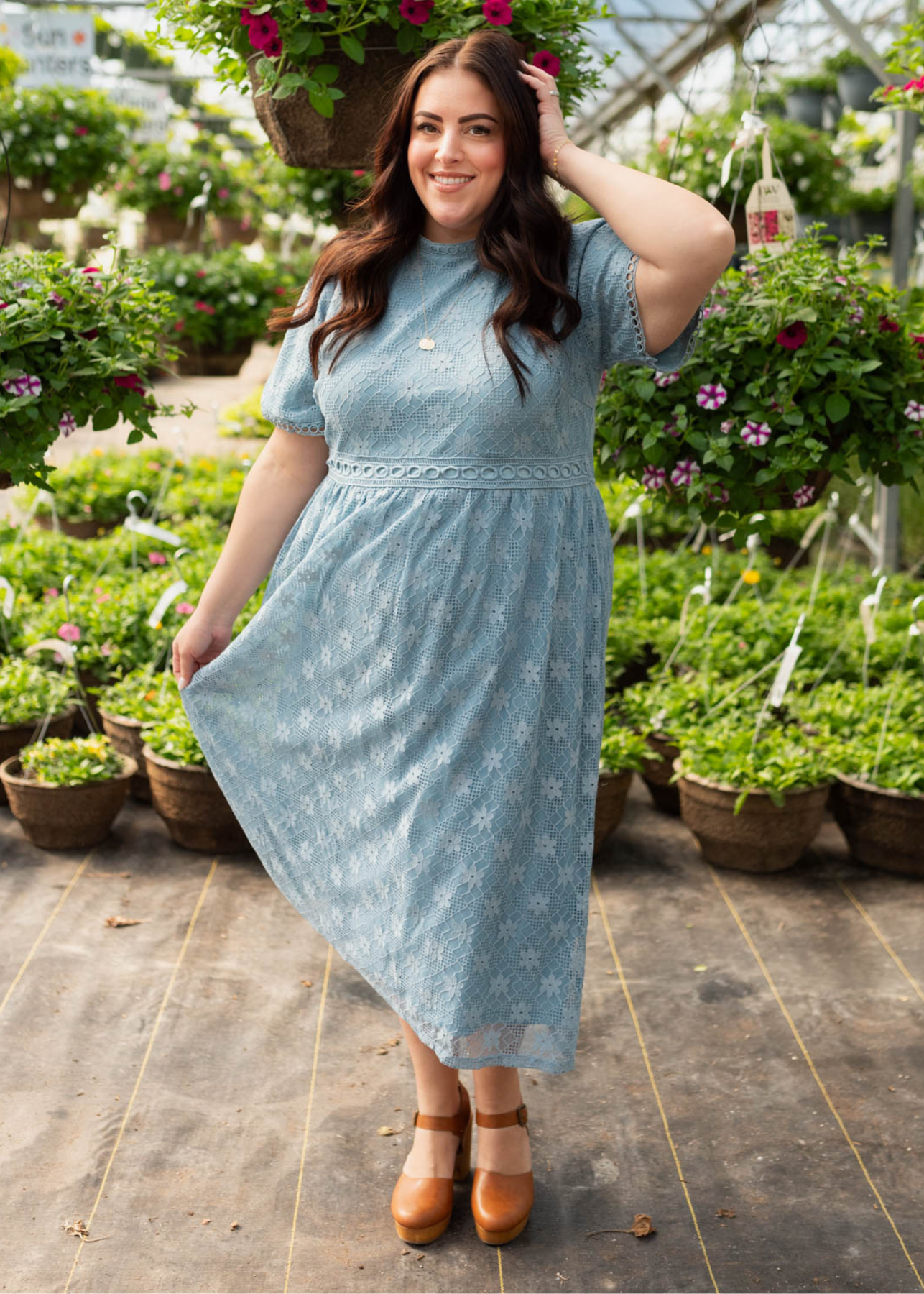 Plus size dusty blue corded lace dress