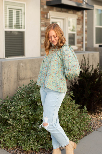 Sage floral top with full sleeve
