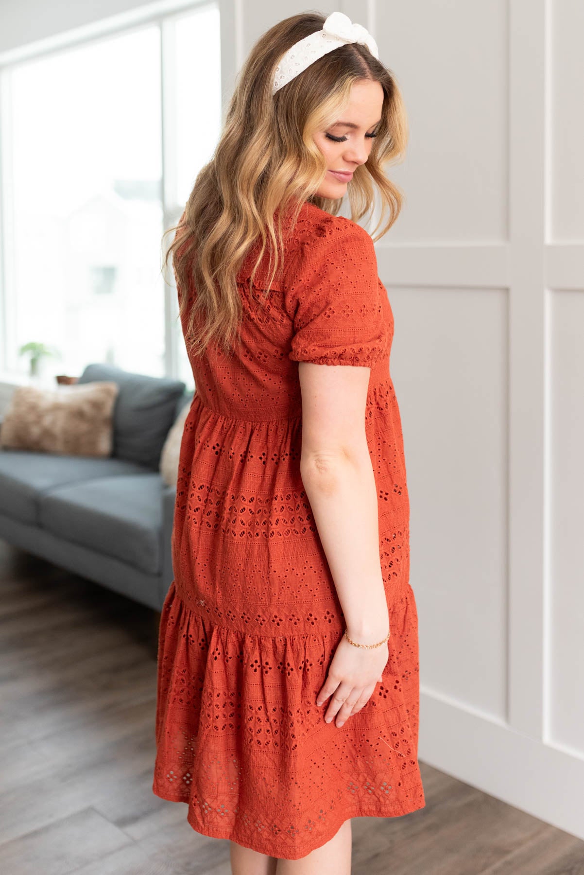 Side view of the ginger orange dress