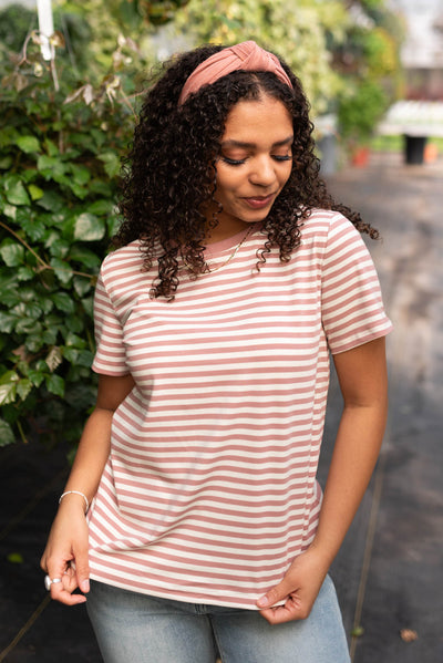 Small blush stripe knit top