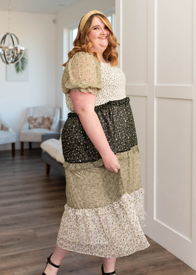 Plus size olive tiered dress