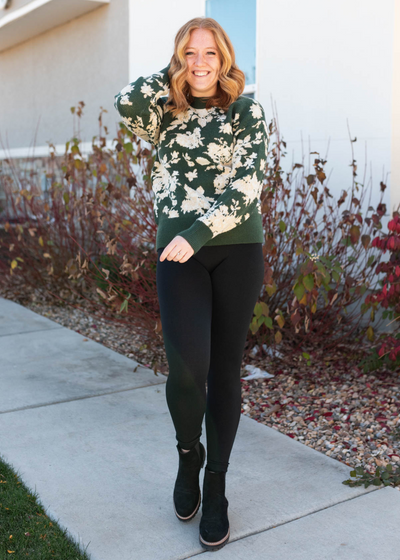 Long sleeve green floral sweater