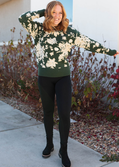 Green floral sweater