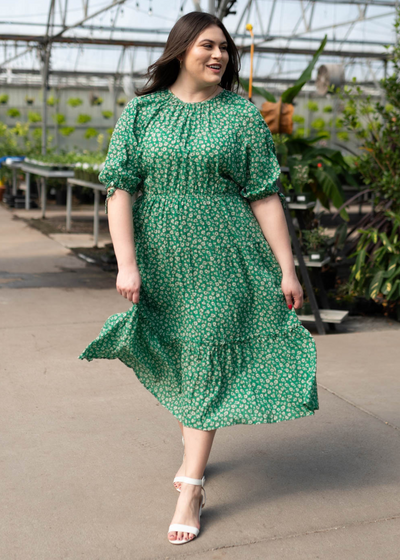 Plus size green tiered dress