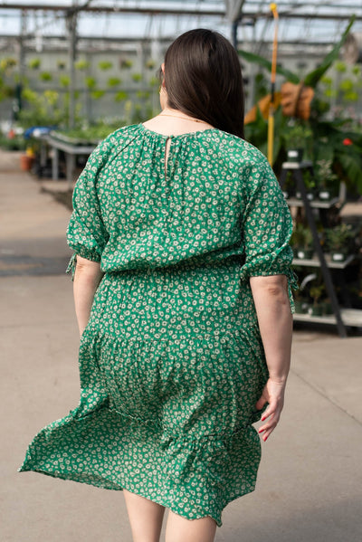 Back view of the plus size green tiered dress