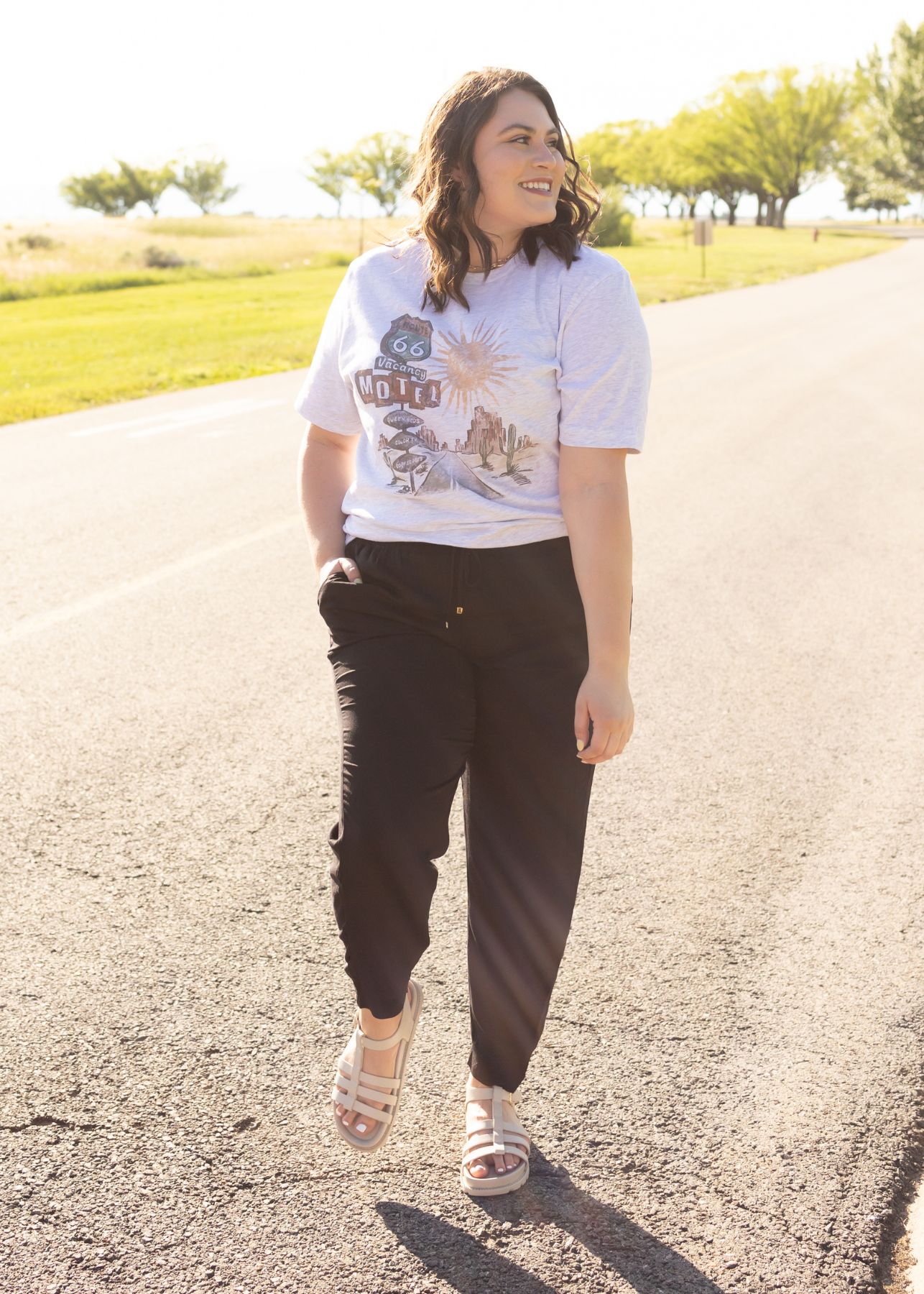 Plus size route 66 ash grey tee