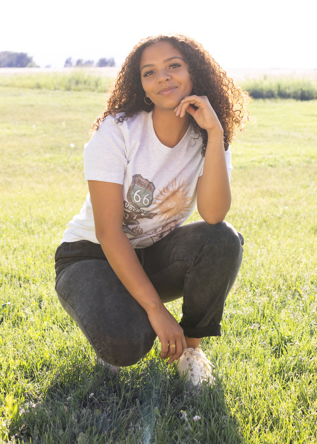 Short sleeve route 66 ash gray tee with black pants