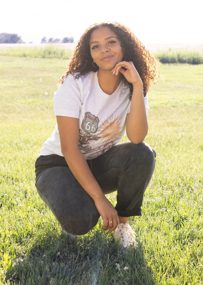 Short sleeve route 66 ash gray tee with black pants