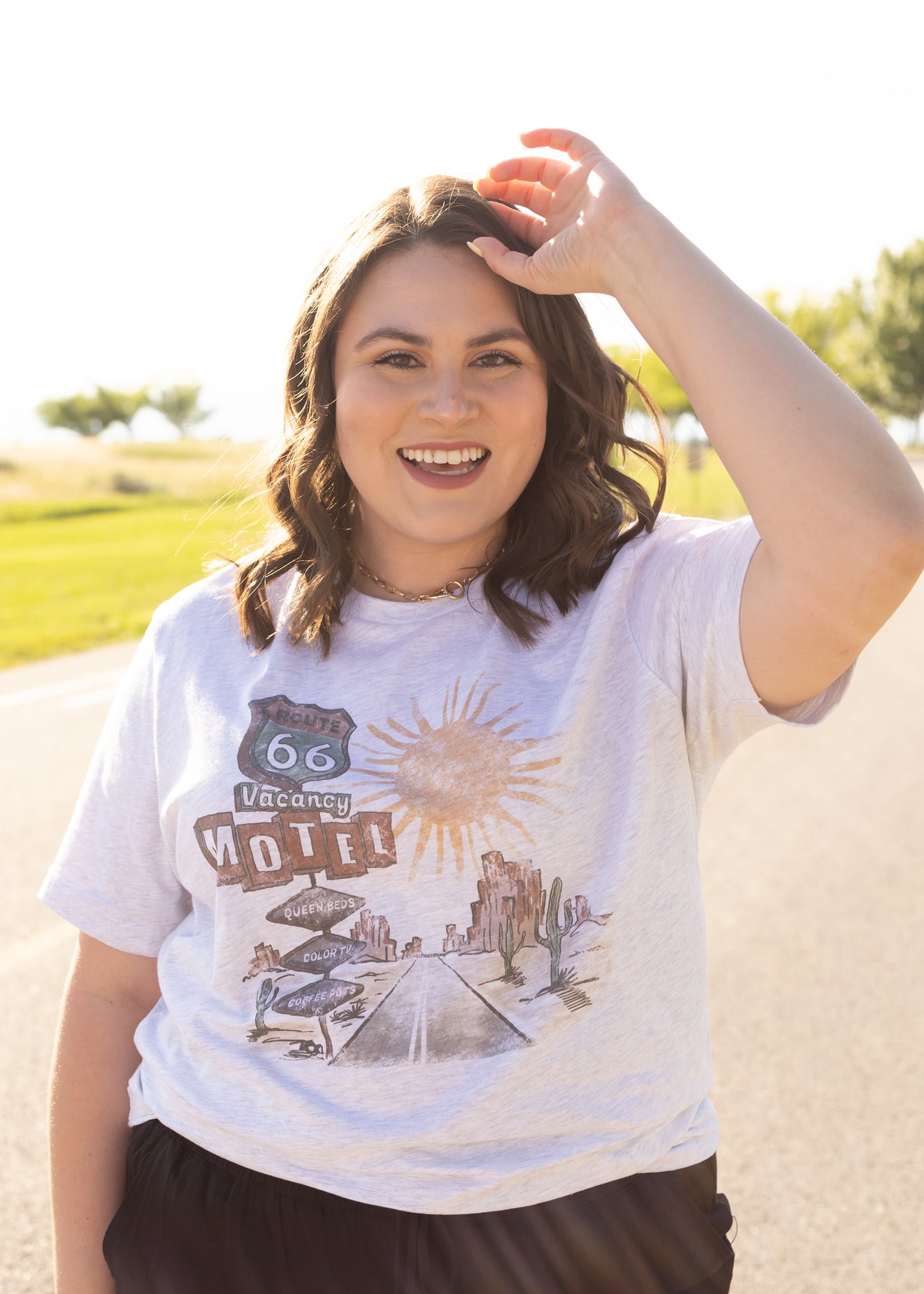 Plus size route 66 ash grey tee with short sleeves