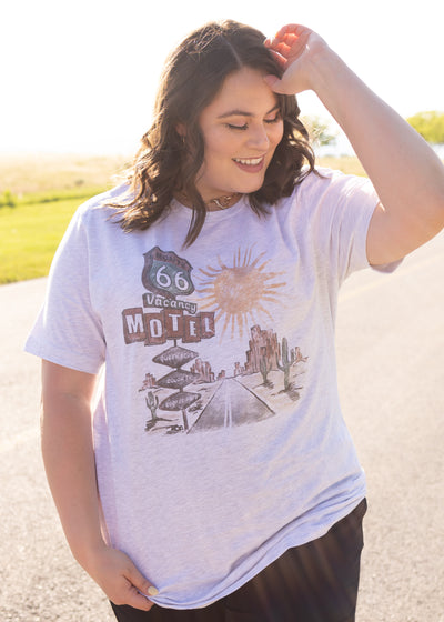Plus size short sleeve route 66 ash grey tee