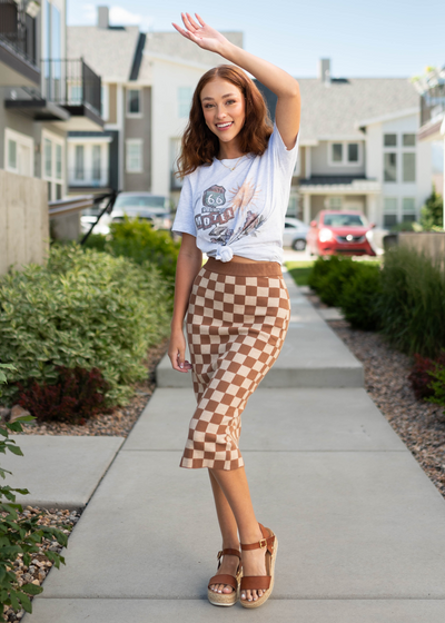 Route 66 ash grey tee with brown skirt sold separately