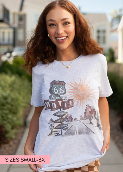 Small route 66 ash grey tee with short sleeves