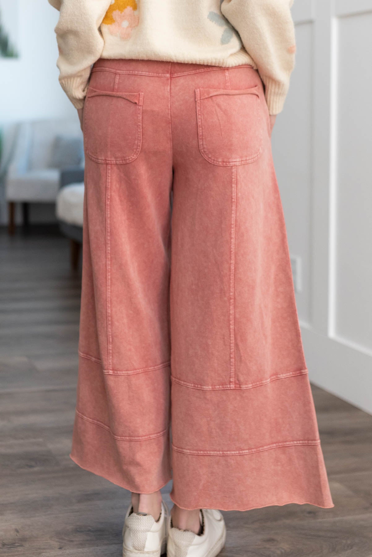 Back view of mauve pants