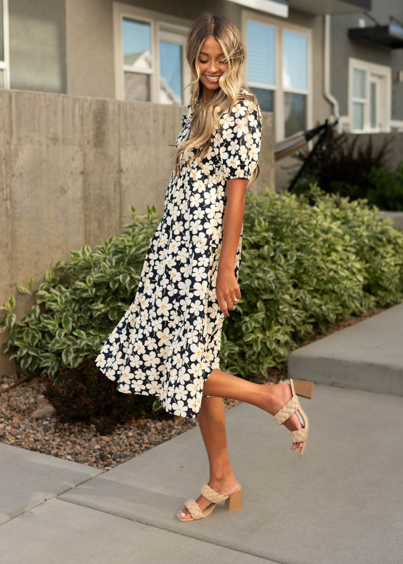 Ivory dress with floral print