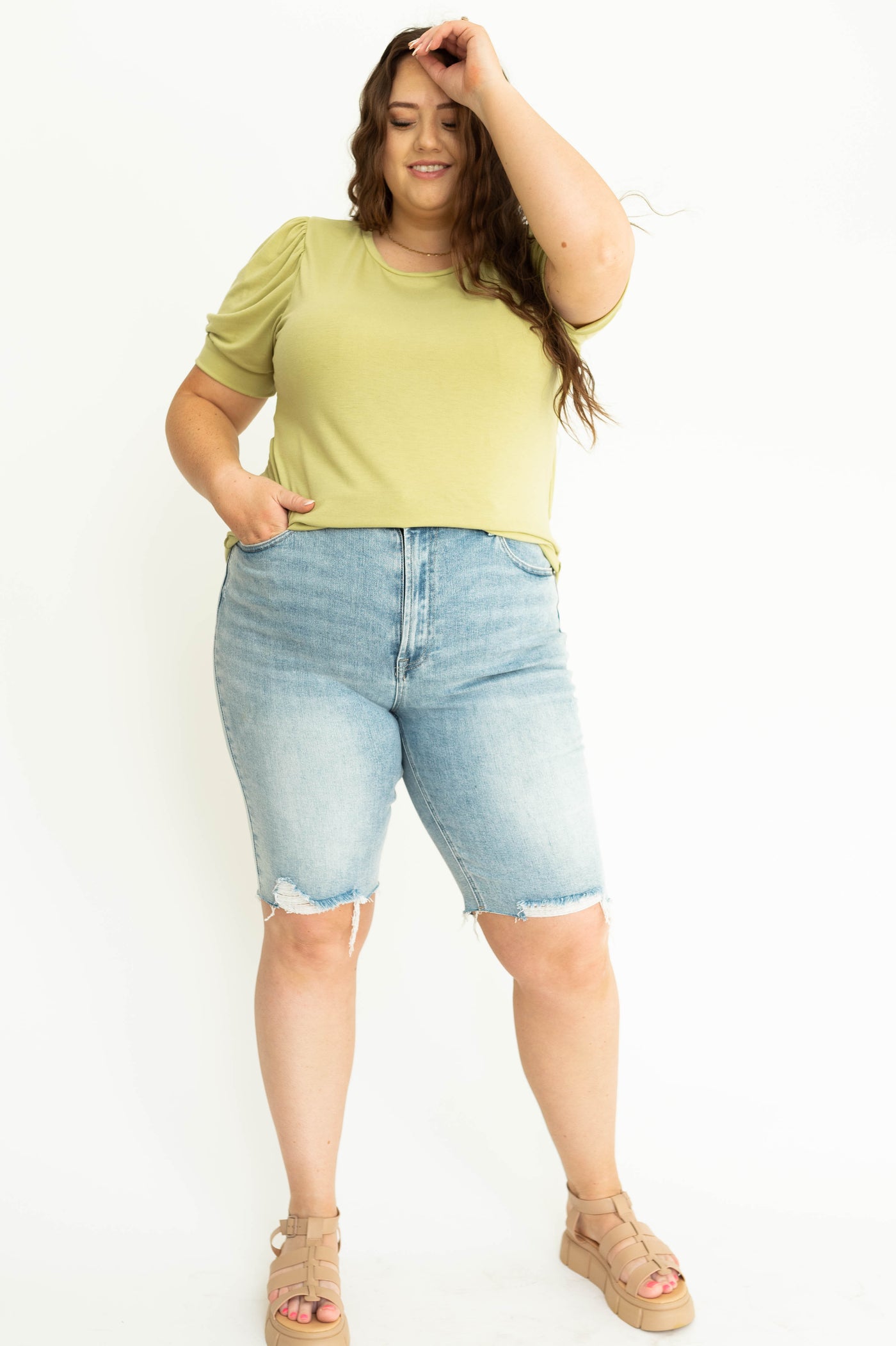 Kiwi colored plus size top with cuffs