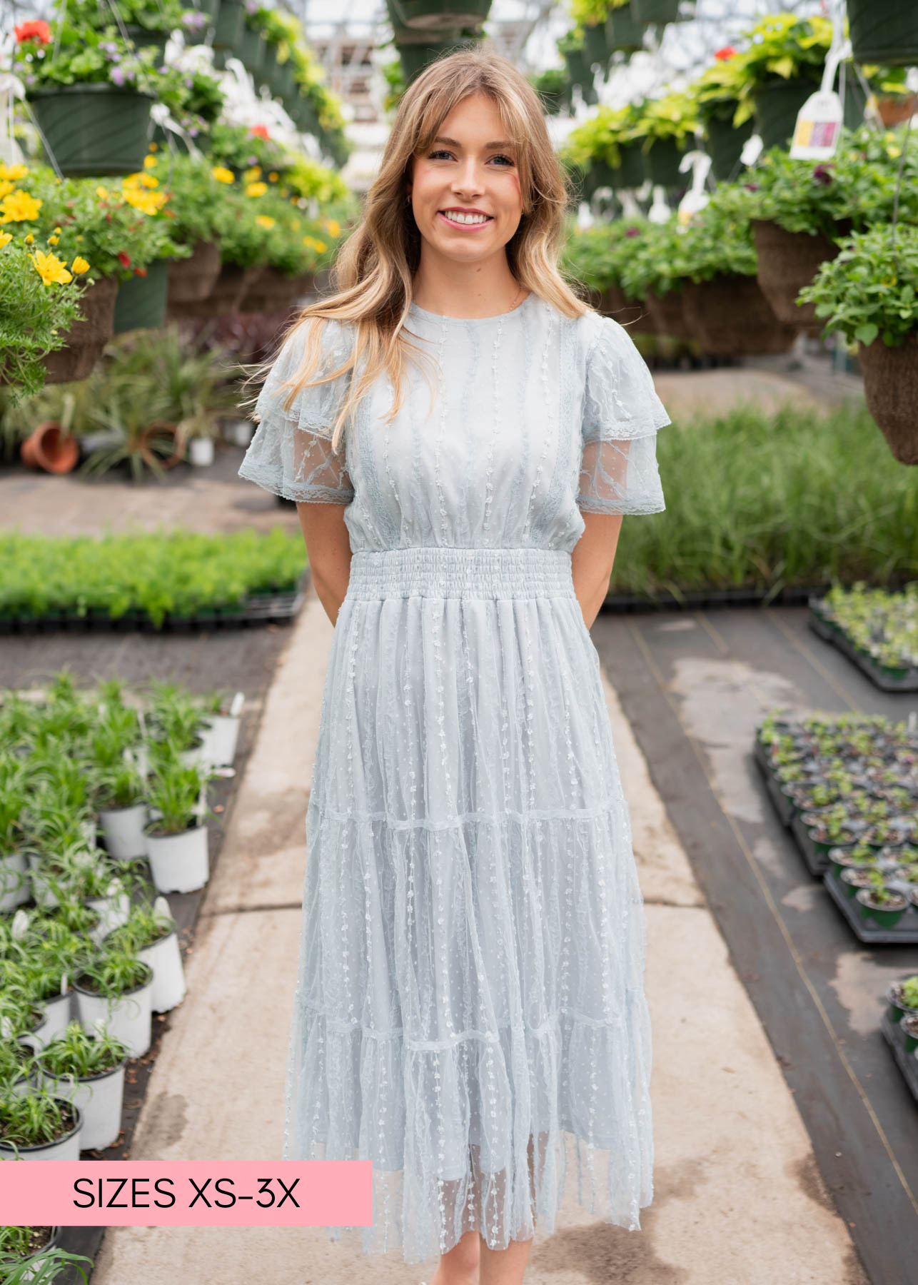 Dusty blue lace dress
