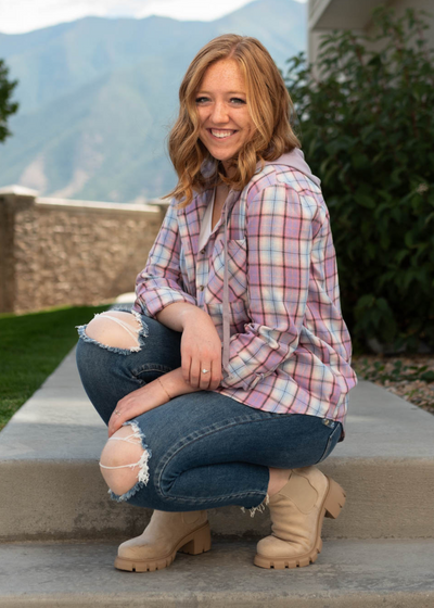 Long sleeve lavender plaid top