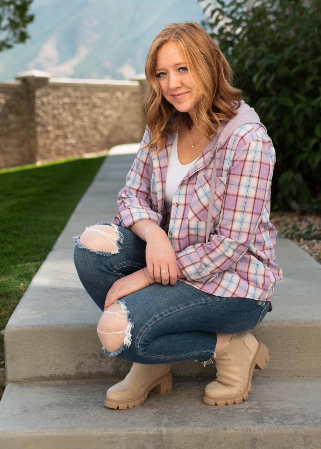 lavender plaid top